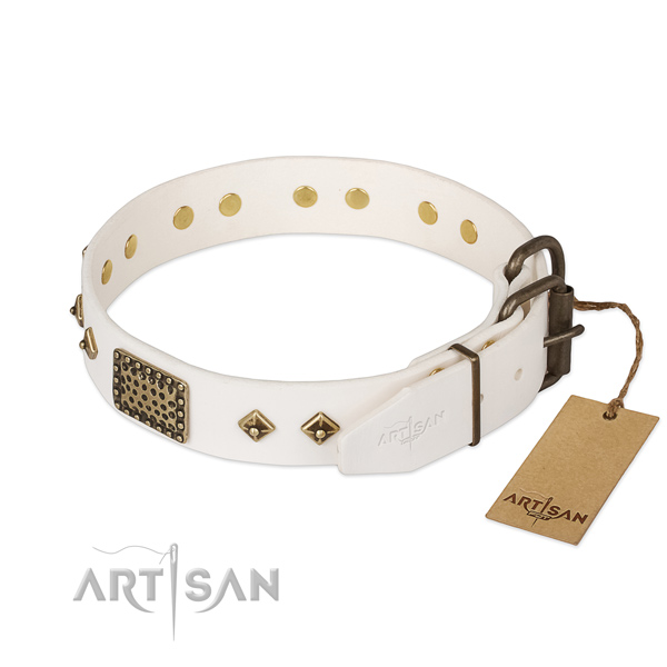 Full grain leather dog collar with strong buckle and embellishments