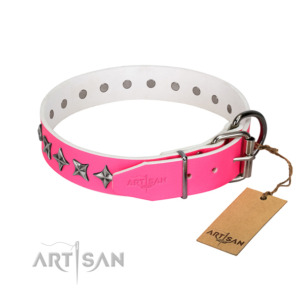 Best quality full grain natural leather dog collar with awesome adornments