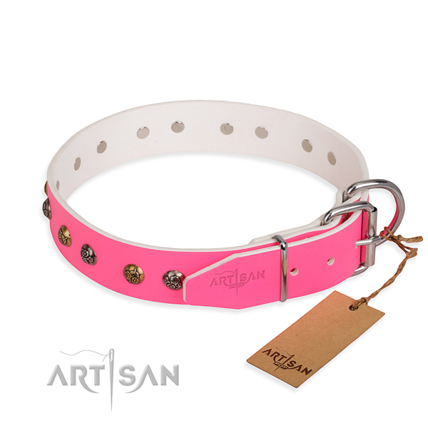 Full grain genuine leather dog collar with top notch reliable embellishments