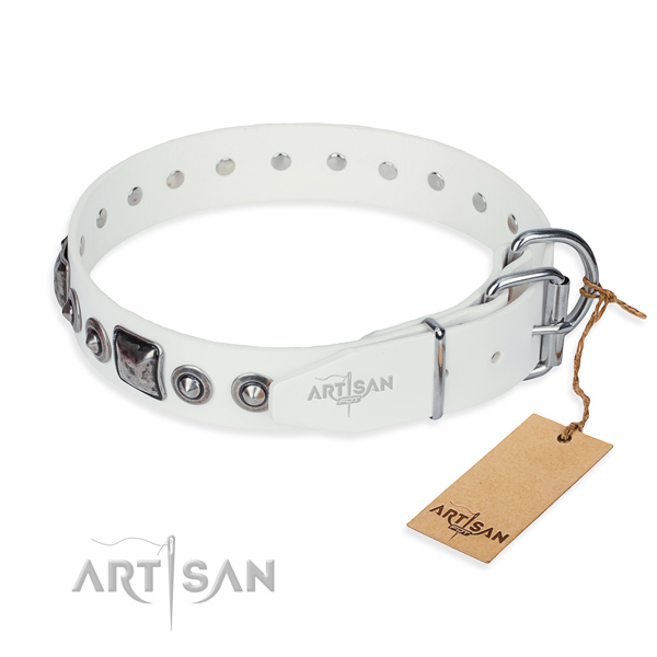 Gentle to touch leather dog collar handmade for easy wearing