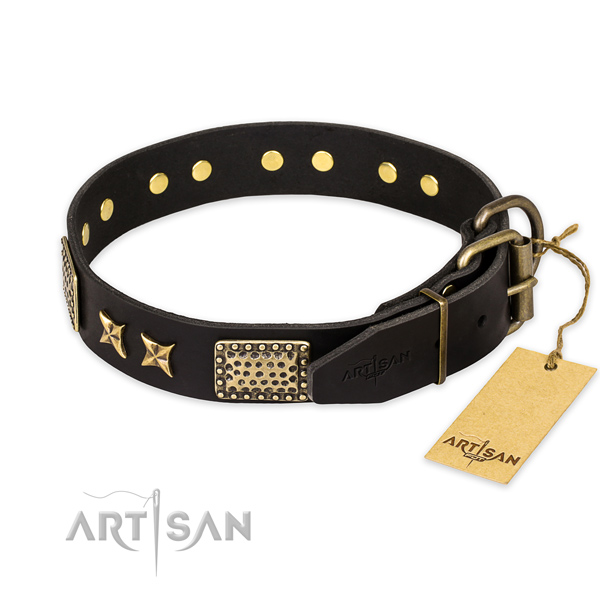 Rust resistant traditional buckle on full grain genuine leather collar for your attractive canine
