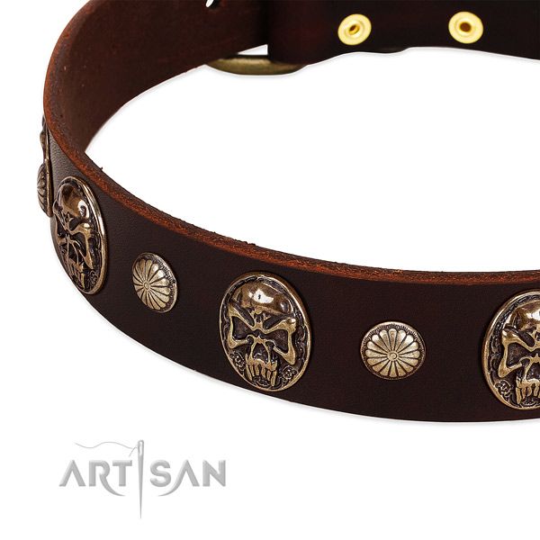 Genuine leather dog collar with studs for handy use