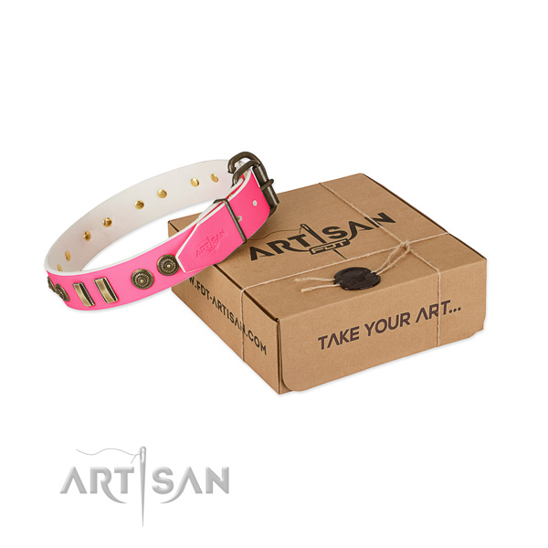 Rust-proof decorations on genuine leather dog collar for your canine