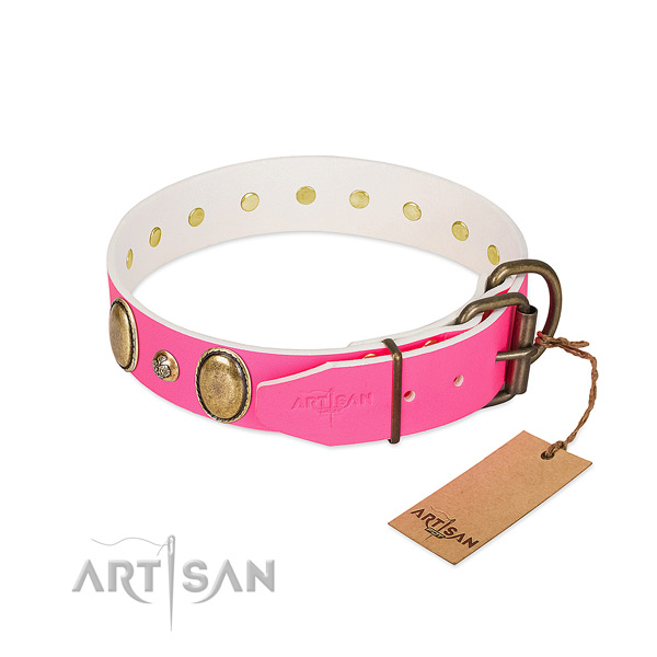 Daily use soft to touch genuine leather dog collar