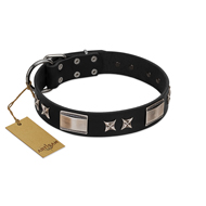 "Pitch Dark" FDT Artisan Black Leather Bulldog Collar with Stars and Plates