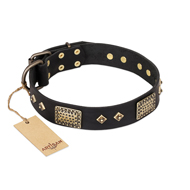 "Jewel Passion" FDT Artisan Fashionable Black Leather Bulldog Collar