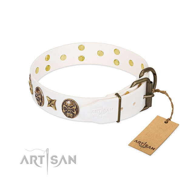 Durable buckle on natural genuine leather collar for basic training your doggie