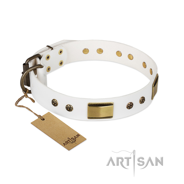 Adorned natural genuine leather collar for your canine