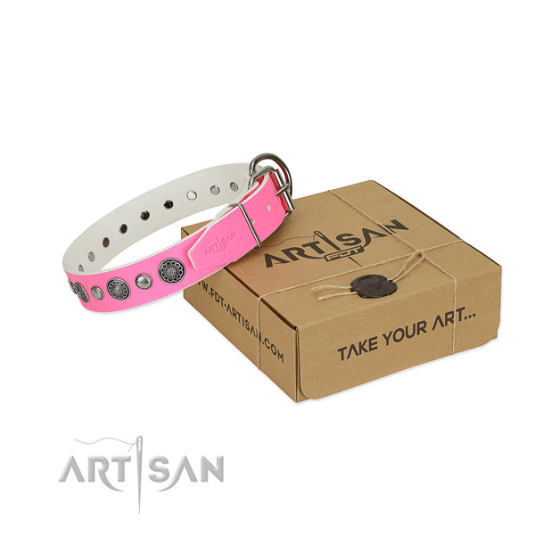 Full grain natural leather collar with reliable fittings for your attractive pet