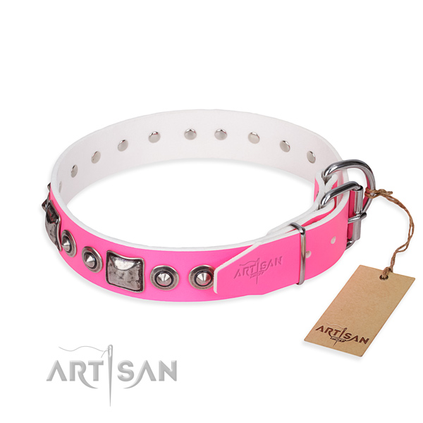 Gentle to touch leather dog collar handmade for comfortable wearing