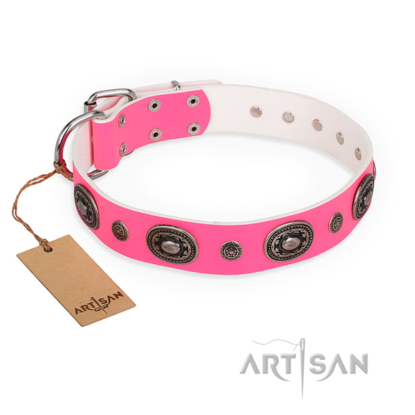 High quality leather dog collar handmade for comfortable wearing