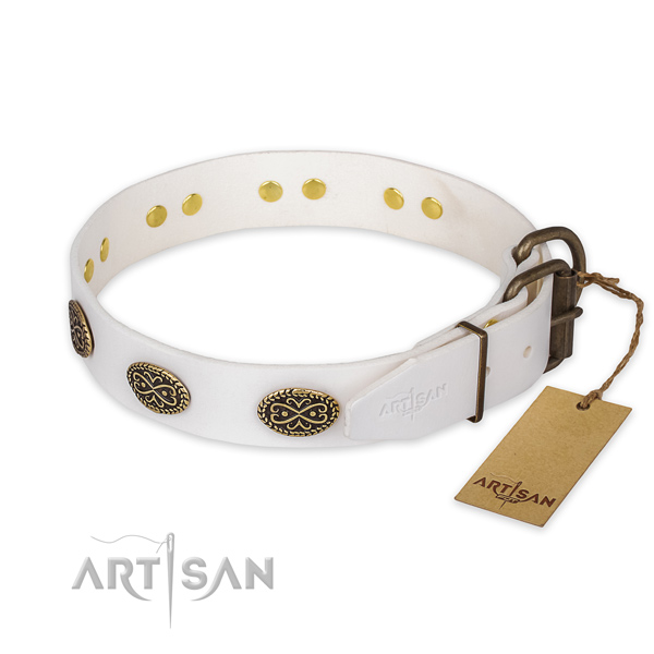 Rust-proof fittings on genuine leather collar for fancy walking your pet