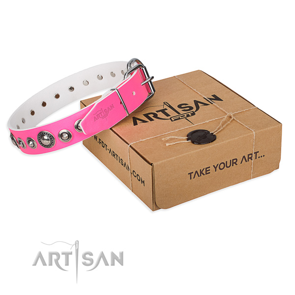 Genuine leather dog collar made of top notch material with durable fittings