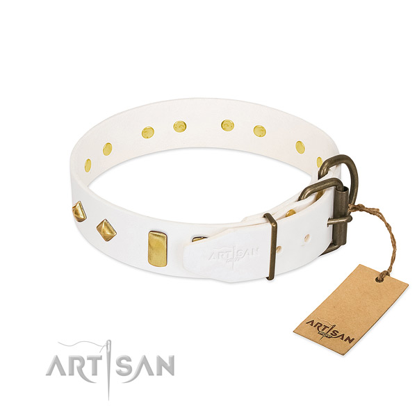 Soft full grain genuine leather dog collar with rust resistant fittings
