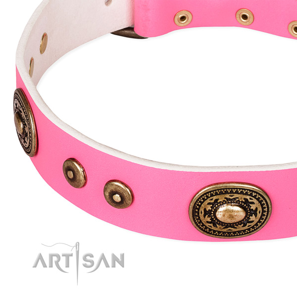 Full grain natural leather dog collar made of top notch material with studs