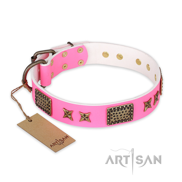 Amazing full grain genuine leather dog collar with rust-proof D-ring