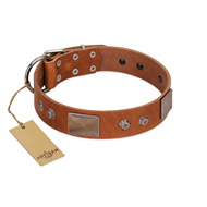 "Great Obelisk" Handcrafted FDT Artisan Tan Leather Bulldog Collar with Large Plates and Pyramids