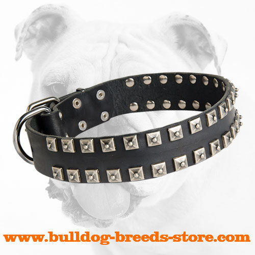 Adjustable Training Leather Dog Collar for Bulldog with D-ring