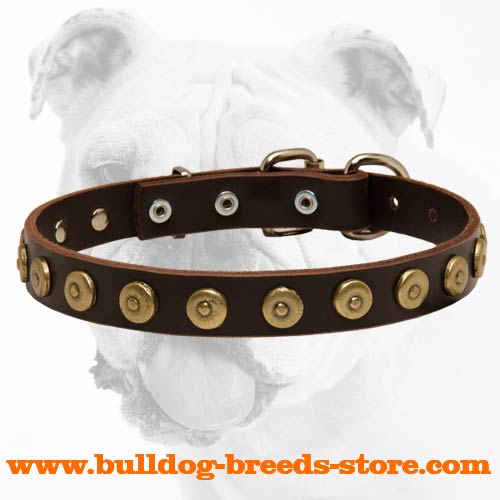 Durable Fashionable Walking Leather Dog Collar with Dotted Circles for Bulldog