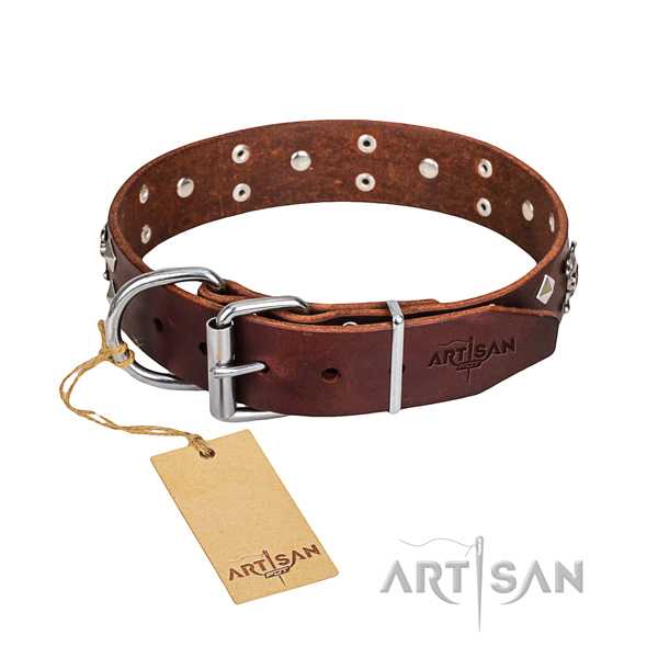 Heavy-duty leather dog collar with corrosion-resistant details