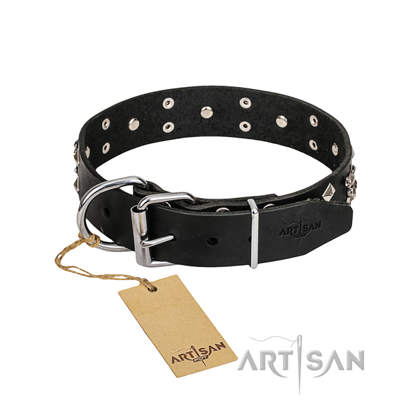 Leather dog collar with smooth edges for comfy daily walking