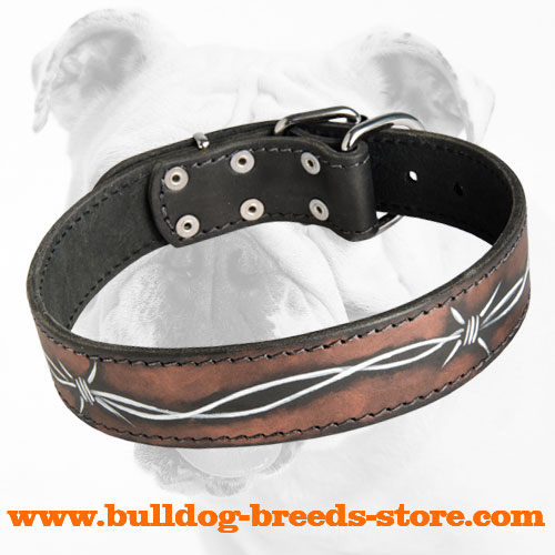 Painted Barbed Wire Leather Bulldog Collar