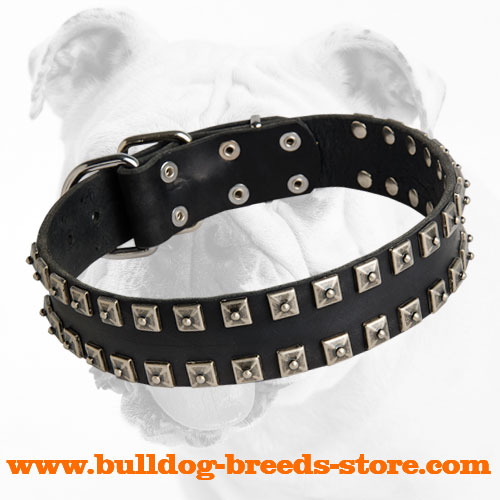 Adjustable Leather Bulldog Collar with Studs for Training