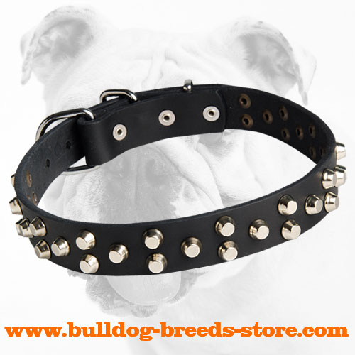 Elegant Super Fashionable Genuine Leather Bulldog Collar with Small Pyramids