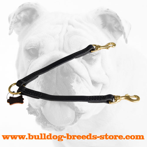 Stitched Leather Bulldog Coupler for Walking two Dogs