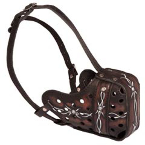 "Barbed Wire" Painted Leather American Bulldog Muzzle for Agitation Training
