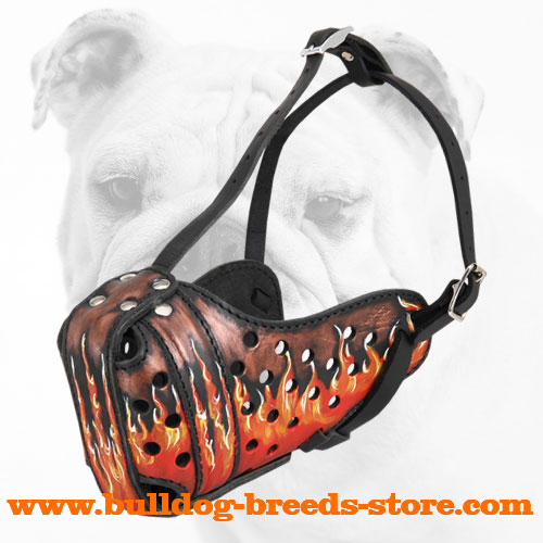 Hand-painted Leather Bulldog Muzzle with Flames