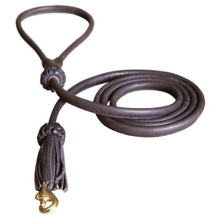 Leather Round Dog Leash 1/4 inch for bulldog - Click Image to Close