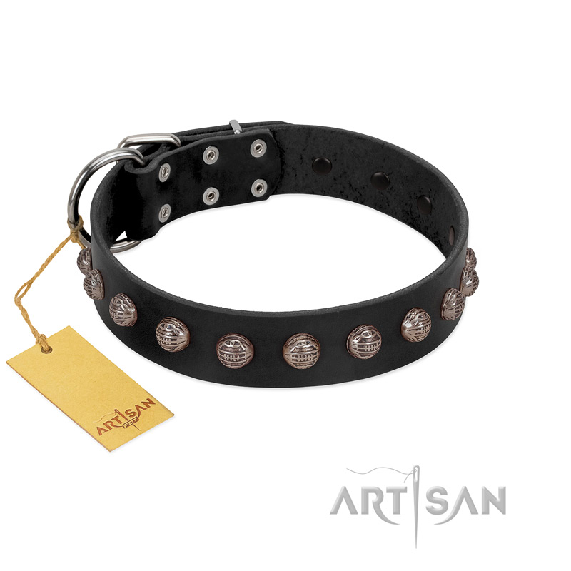 "Bizarre Affection" Designer Handmade FDT Artisan Black Leather Bulldog Collar