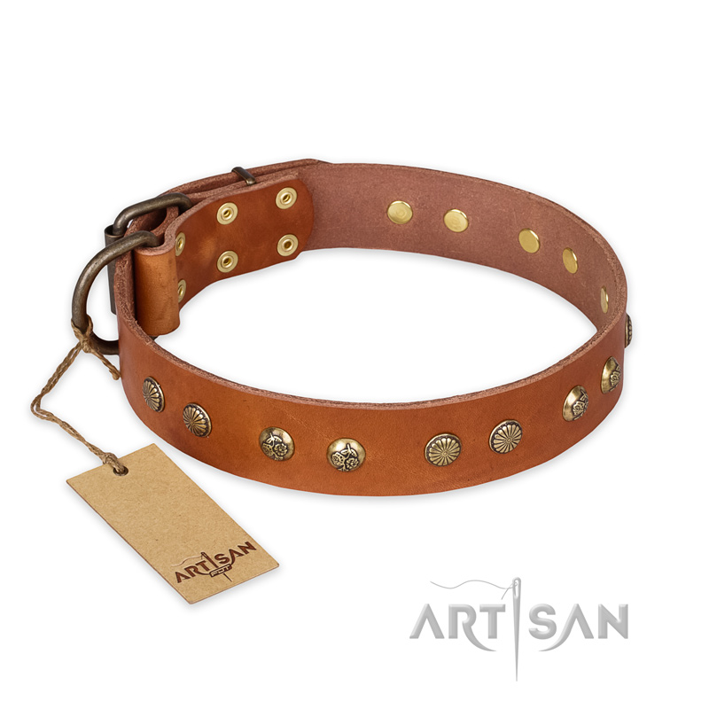 "Spring Flavor" FDT Artisan Adorned Leather Bulldog Collar with Old Bronze-Plated Engraved Studs