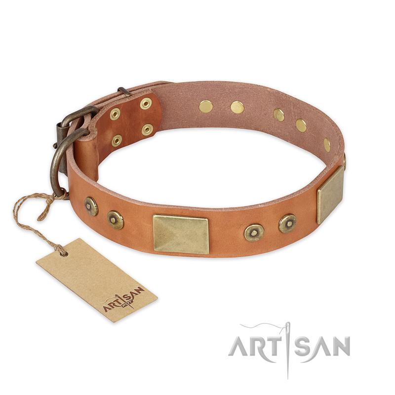 "The Middle Ages" FDT Artisan Handcrafted Tan Leather Bulldog Collar