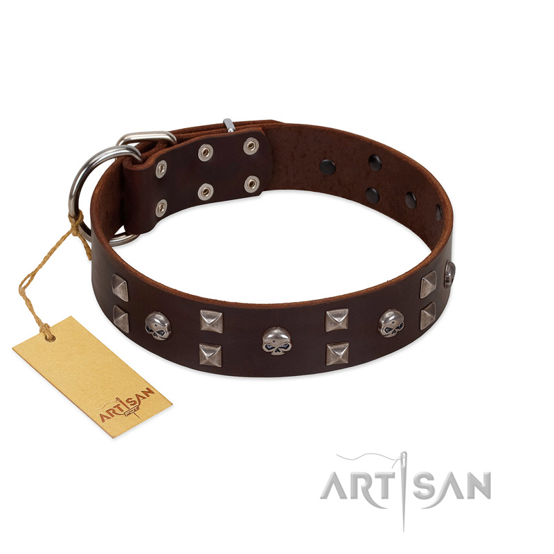 "Brown Shadow" Designer Handmade FDT Artisan Brown Leather Bulldog Collar