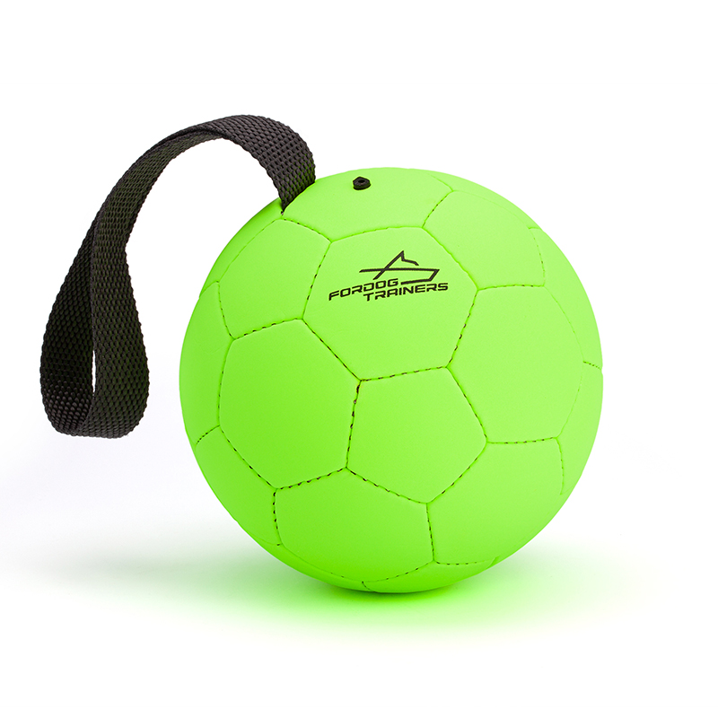 Inflatable Leather Ball Dog Toy With Handle - Lime Green - 6.25" (16 cm) - Click Image to Close