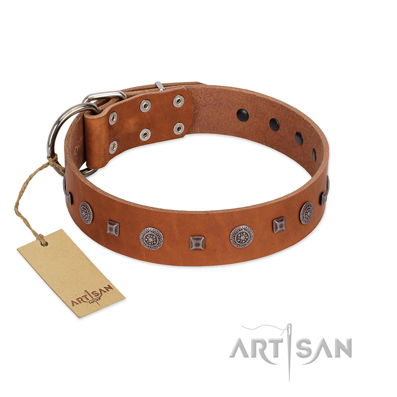 "Sweet Caramel" Designer FDT Artisan Tan Leather Bulldog Collar