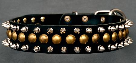 Studded (1 row) and Spiked (2 rows) leather dog collar