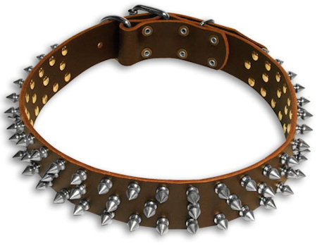 Outstanding Super Strong Leather Spiked Collar with 3 Rows of Spikes for Bulldogs - Click Image to Close