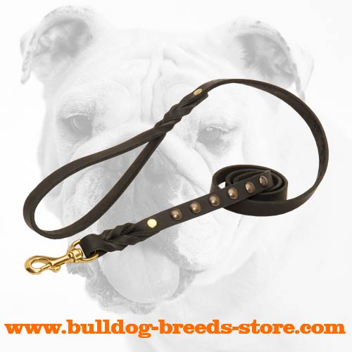 Studded Walking Leather Bulldog Leash