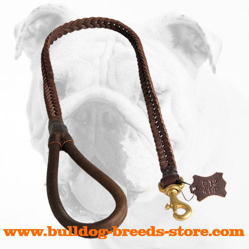 Handcrafted Walking Leather Bulldog Leash with Round Handle