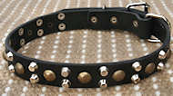Designer 3 Rows Leather Dog Collar with Pyramids and Studs